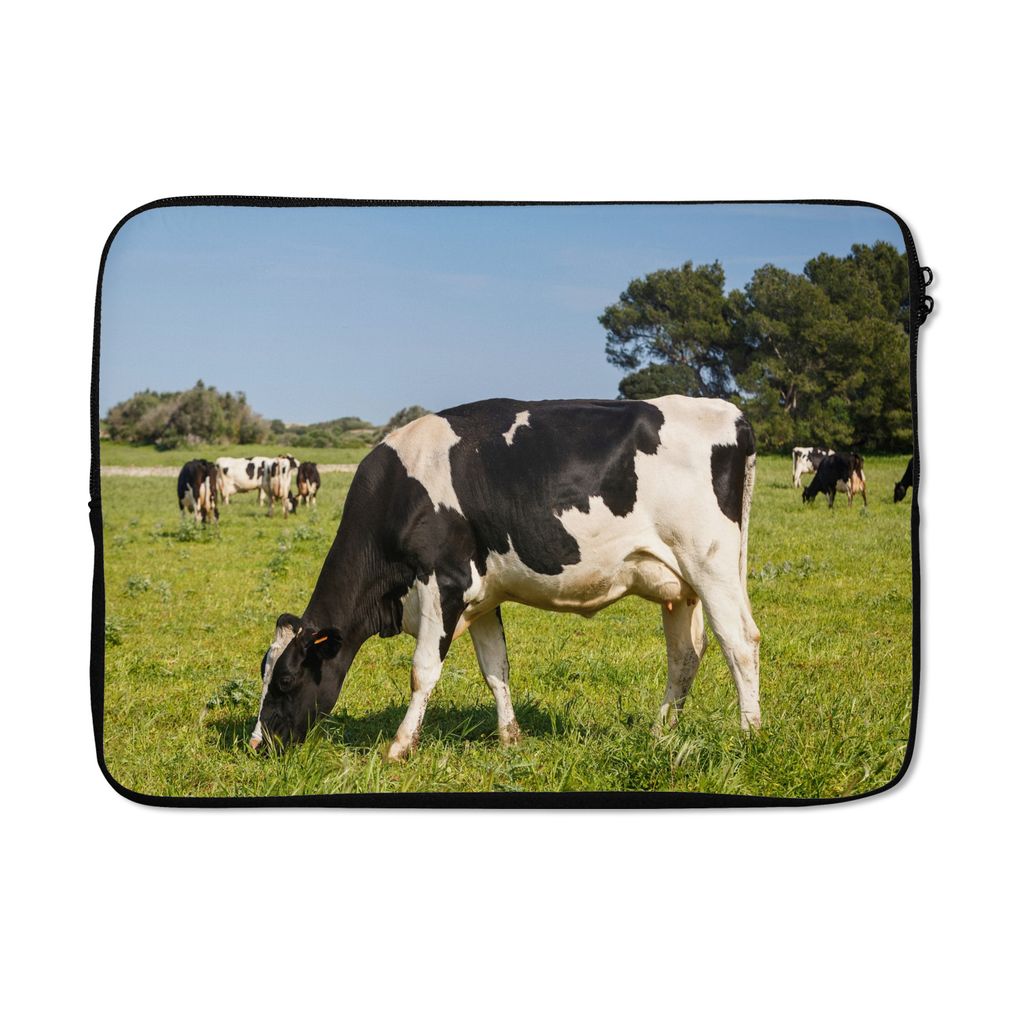 MuchoWow Laptop Hülle 13 Zoll Kuh - Gras - Tiere - Wald Laptoptasche - Laptophülle - Sleeve - Rundumschutz