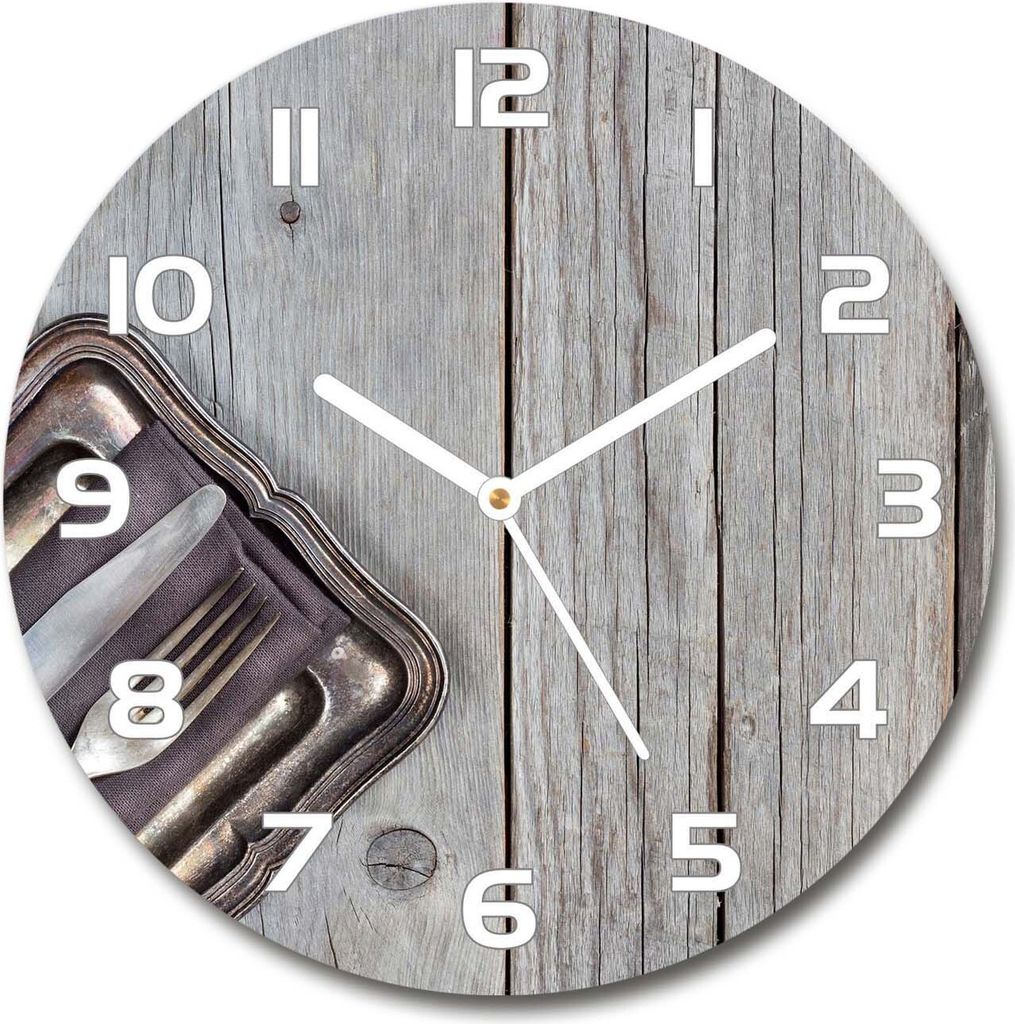Wanduhr aus Glas 30fi Glasbild Glasuhr Gehärtetes Glas - weisse-zeiger - Cutlery on boards