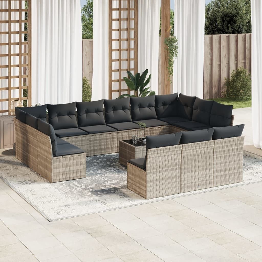 Maison Exclusive - 14-tlg. Garten-Sofagarnitur mit Kissen Hellgrau Poly Rattan