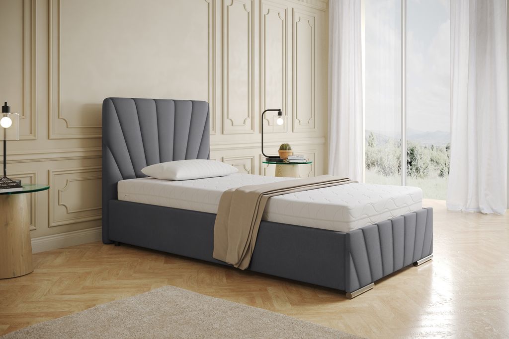 Polsterbett RAY - Komfortbett mit Stauraum, Einzelbett, Grau, 100x200cm, Taschenfederkernmatratze, H3