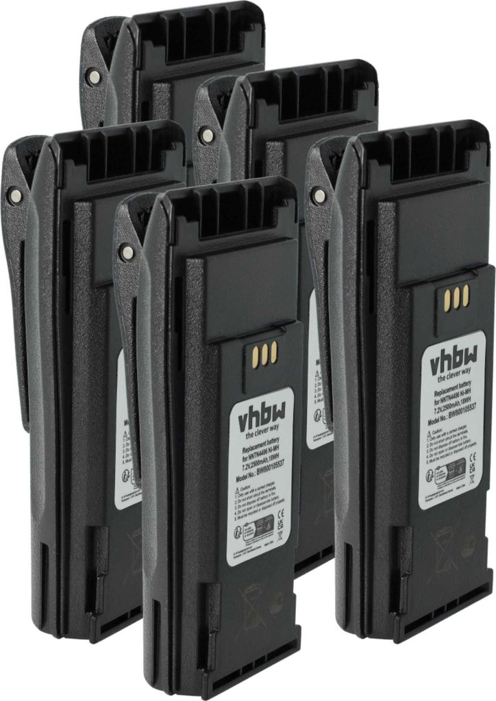 vhbw 5x Akku Ersatz für Motorola PMNN4253B, PMNN4253AR, PMNN4254, PMNN4254AR für Funkgerät, Walkie Talkie (2500 mAh, 7,2 V, NiMH) + Gürtelclip