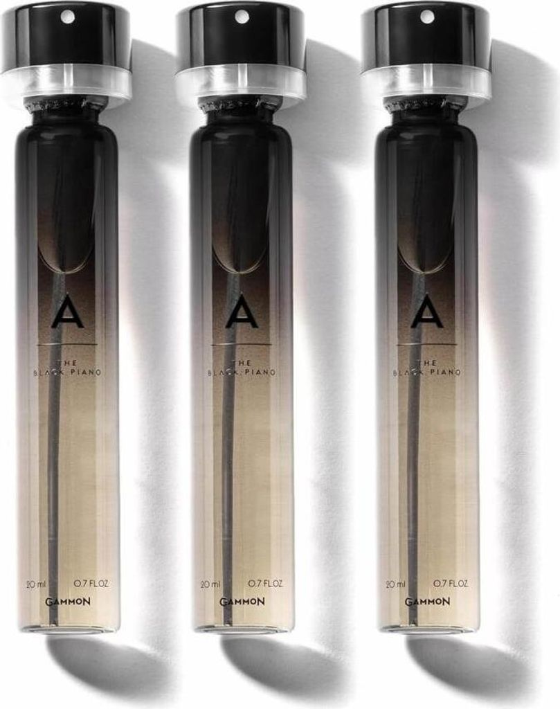 GAMMON Black Notes Parfum Recharge-Set A (3x20 ml), das holzig-süße BLACK PIANO Herren Parfum zum Nachfüllen, Oriental Duft für Männer mit 20 ...