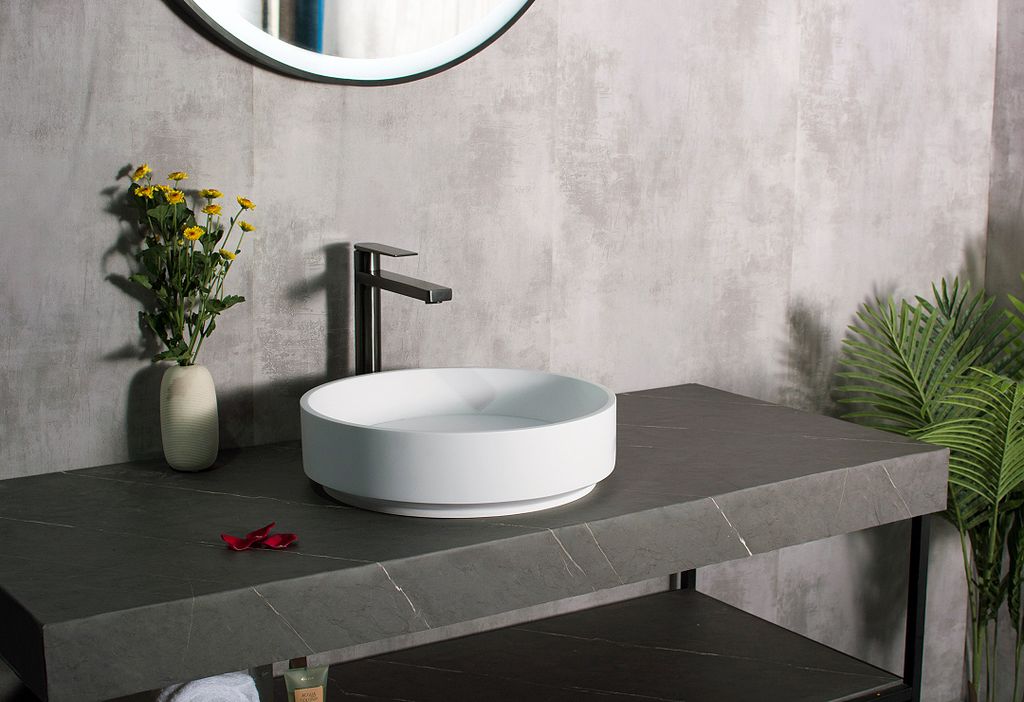 Aufsatzwaschbecken NT2430 - Mineralguss matt - Ø 42 cm, Farbe:Weiß matt