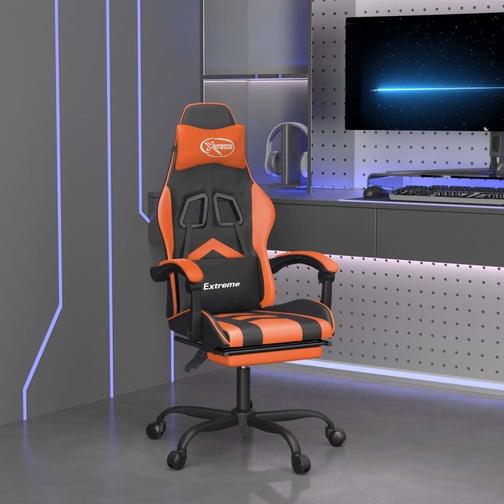 "2024"Moderne Gaming-Stuhl mit Fußstütze Drehbar Schwarz & Orange Kunstleder,Design Bürostühle 5227337