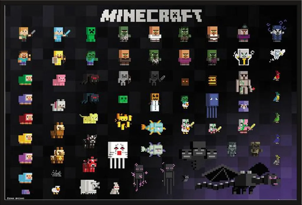 Poster Minecraft Pixel Sprites encadré : cadre noir robuste et sécurisé