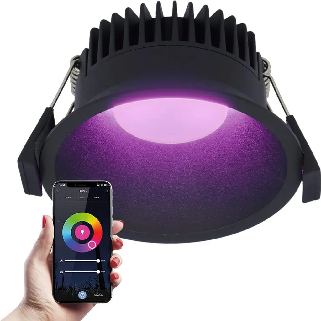 Luminaire intelligent encastrable RGBWW 10W Wifi et Bluetooth Noir