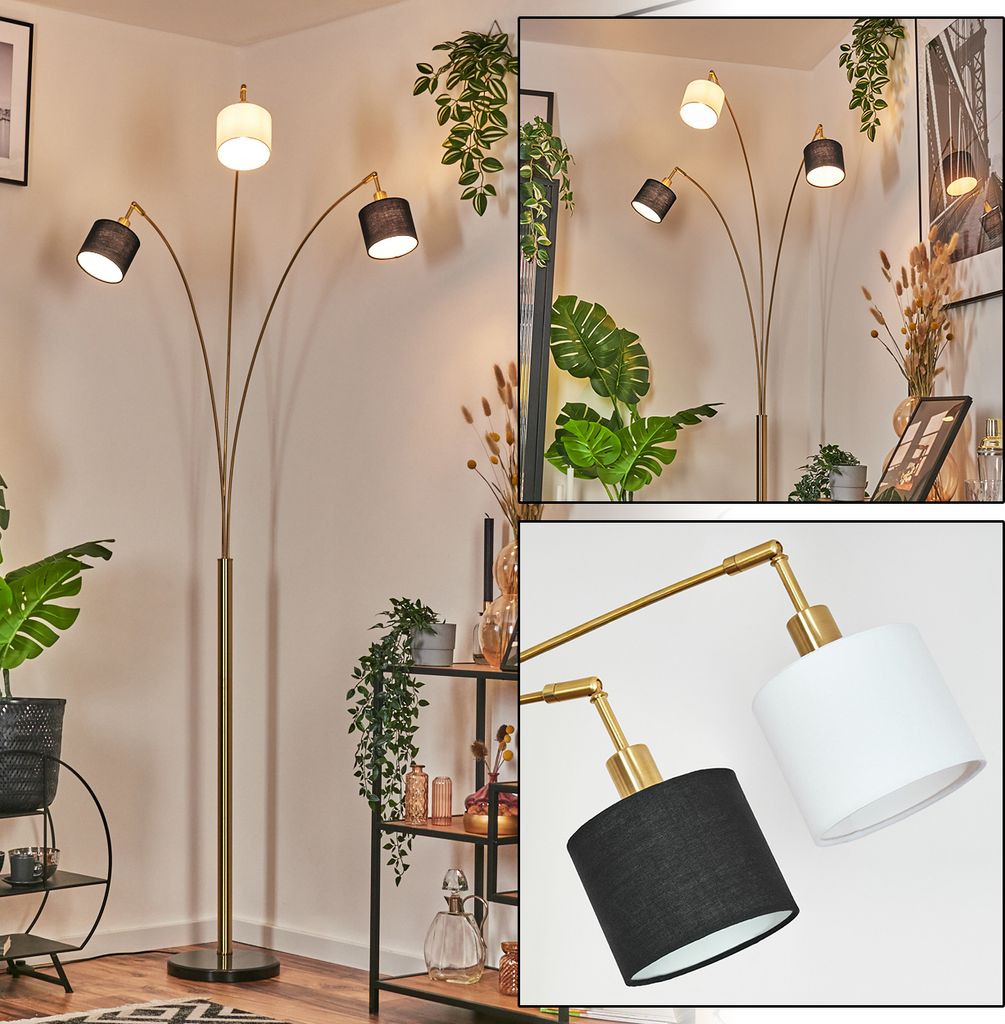 Schiavonea Stehlampe aus Metall/Stoff in Schwarz/Messing gebürstet/Weiß