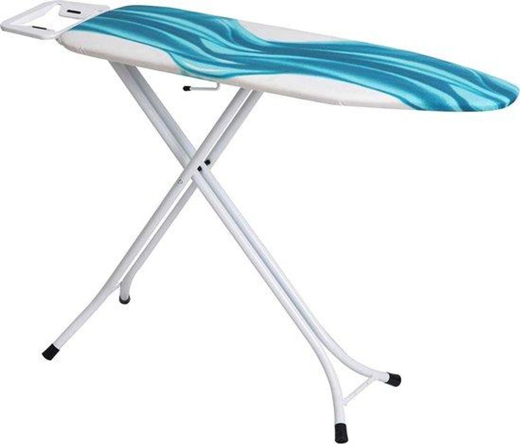 Verstelbare strijkplank 4 poten, extra hoes, blauw/weißes Muster
