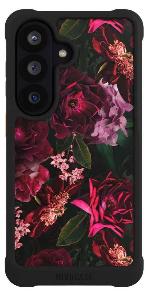 NIVOCASE Hülle für Samsung Galaxy S26 Stoßfeste Handyhülle NIVOmax Case Schwarz Blumen Blüte Rose