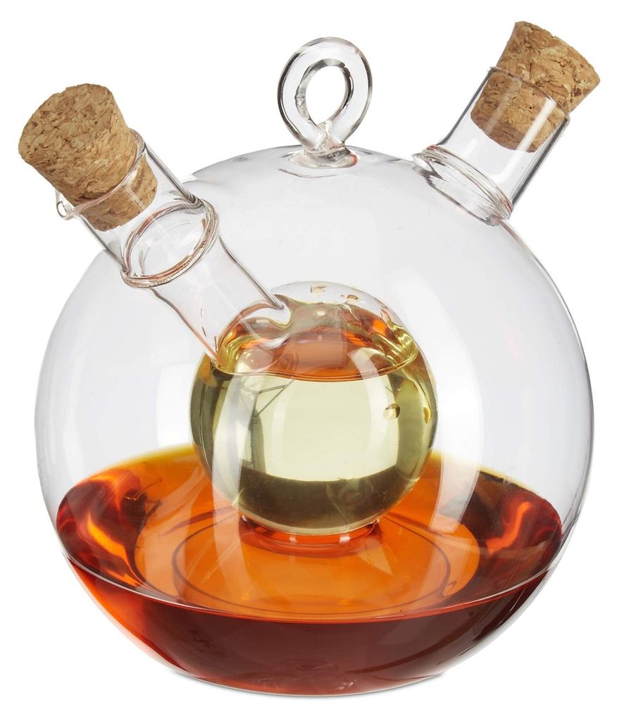 10 x Essig- und Ölspender, 2 in 1, Ölflasche mit Korken, 375 ml und 50 ml, Essig und Öl in einem, aus Glas, transparent
