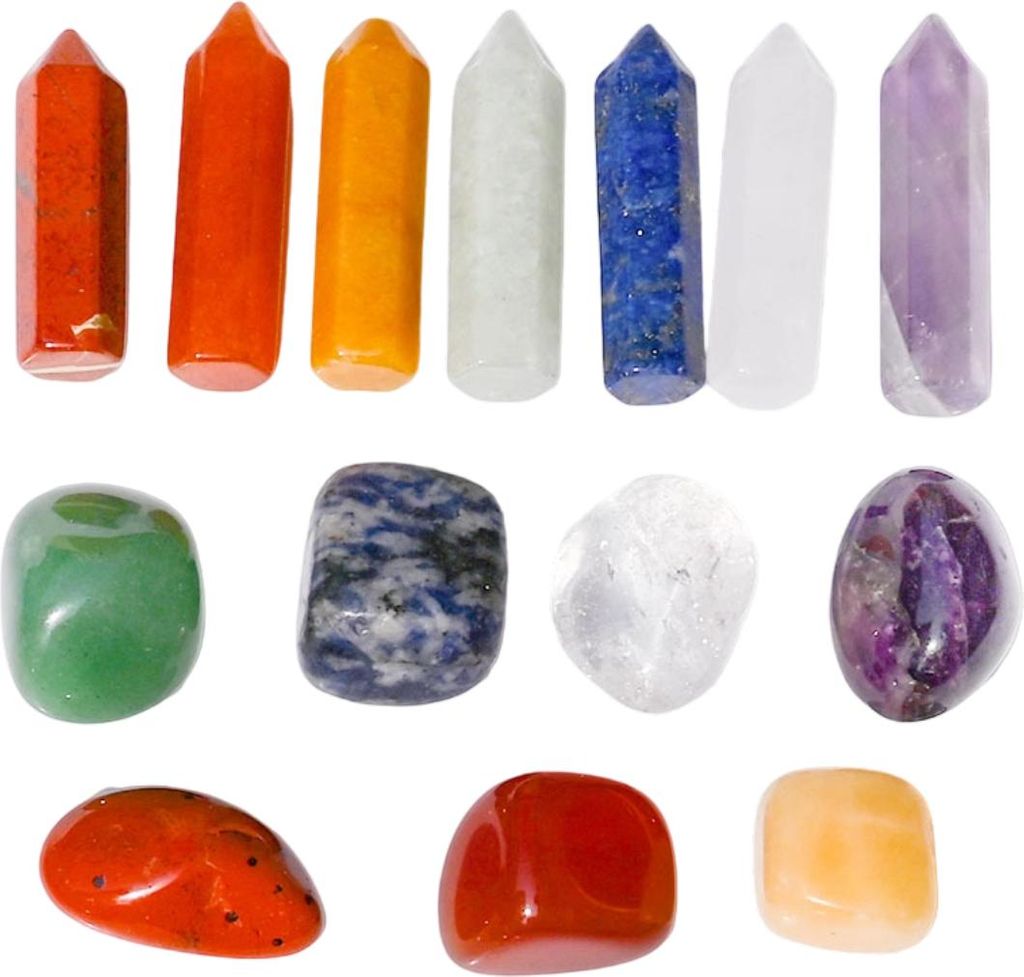 14 Stück Chakra-Heilkristallstäbe, 5,8 cm, natürlicher Amethyst, Rosenquarz, klarer Quarzkristall, Fluoritprisma, spitze Meditations-Reiki-Stein...
