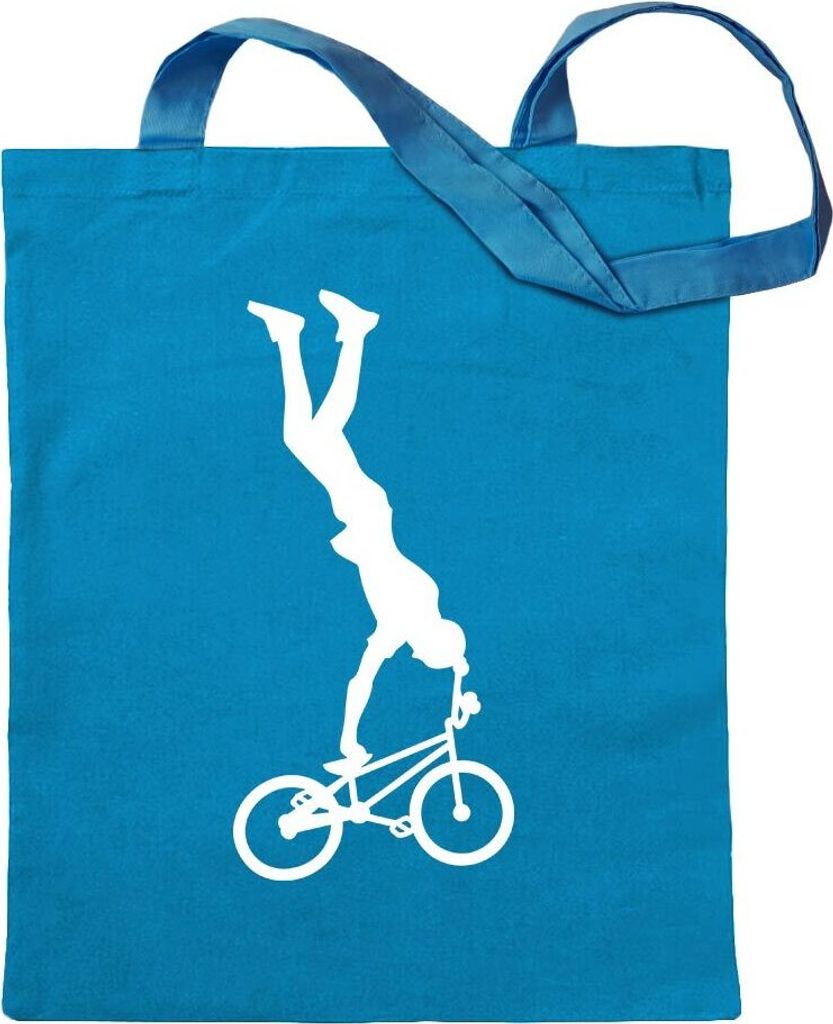 Kiwistar - Baumwolltasche - hellblau - BMX Freestyle Fahrer Figur - Tragetasche Stoffbeutel Umhängetasche Langer Henkel