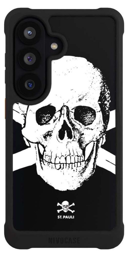 NIVOCASE Hülle für Samsung Galaxy S26 Stoßfeste Handyhülle NIVOmax Case Schwarz FC St. Pauli Offizielles Lizenzprodukt Totenkopf