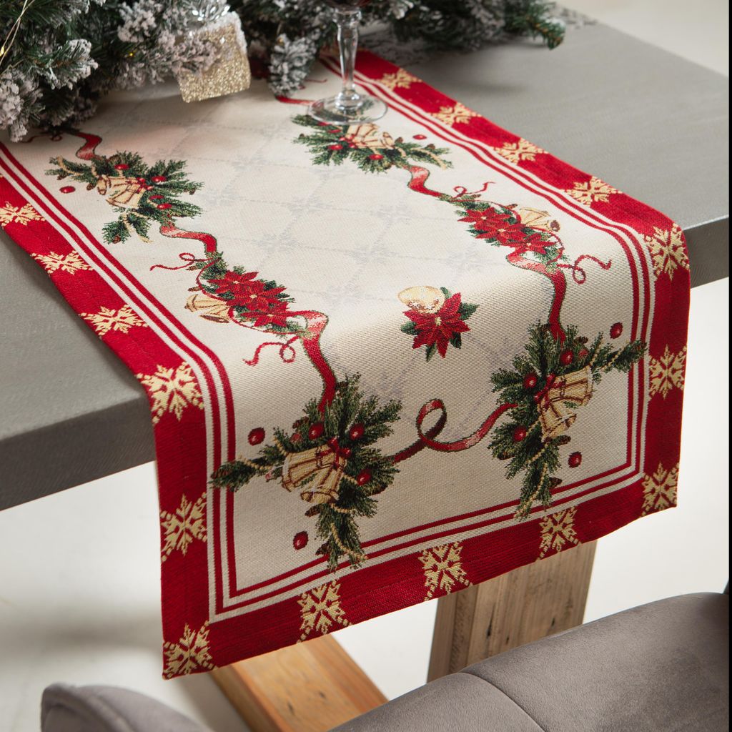 Home of Christmas Wandteppich Tischläufer für Weihnachten und Neujahr Glocken (Glitzernde) 47x100 cm