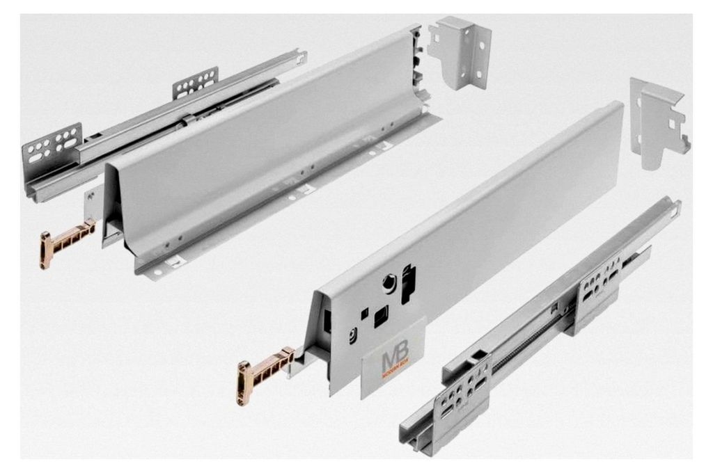 MODERNE BOX Schublade 83 mm hoch 500 mm lang Push-to-Open Vollauszug Grau 40 kg Tragkraft leise Führung Soft-Close