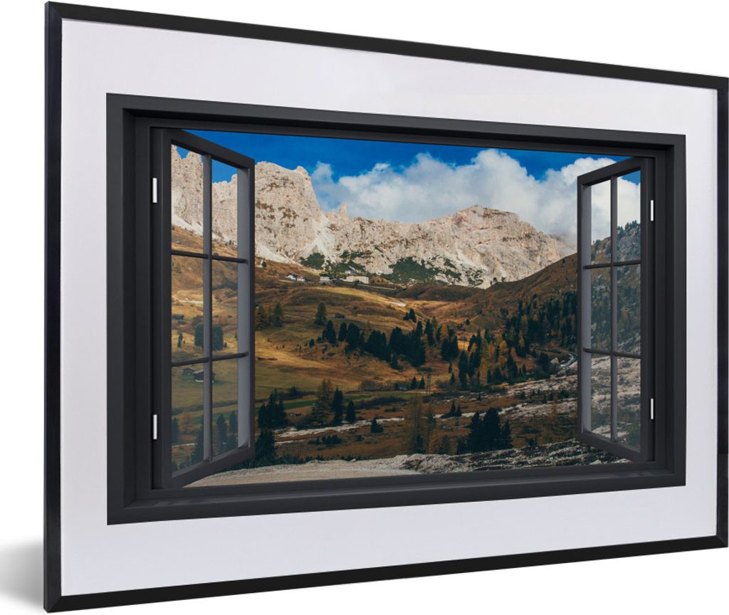 MuchoWow MuchoWow Gerahmtes Poster Aussicht - Berge - Grün 60x40 cm - Poster mit zchwarzem Bilderrahmen - Schlafzimmer - Plakat in Rahmen - Dr...