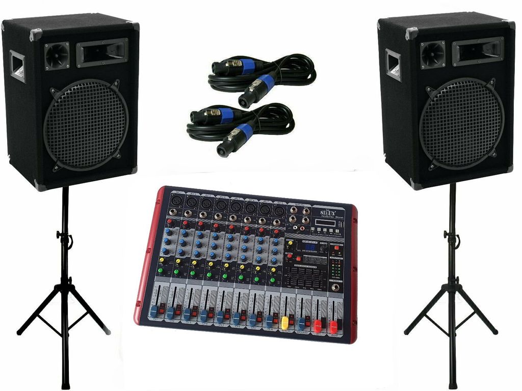Pa Set 9 Kanal Powermixer Musik Anlage Boxen Stativ Kabel