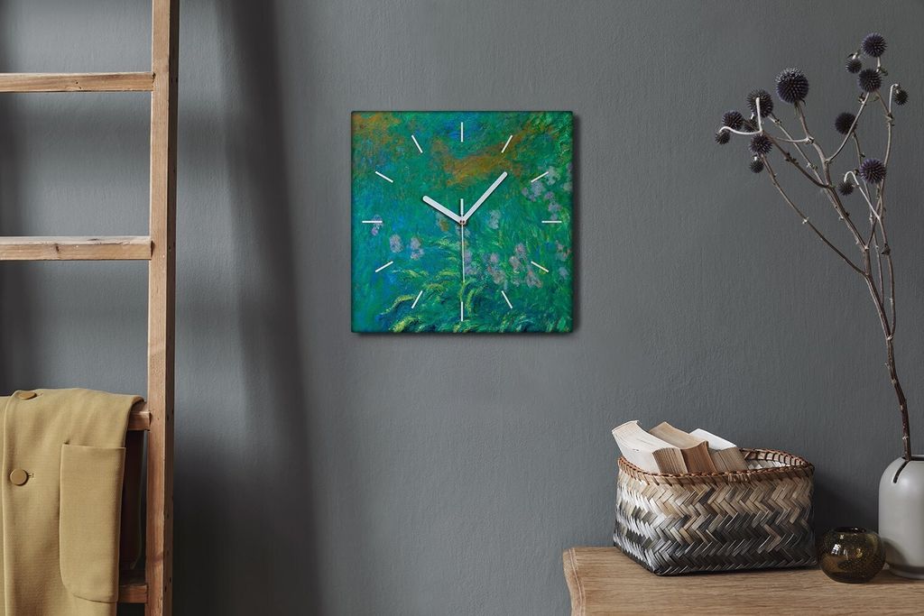 Coloray Hodiny Unikátní 30x30 cm Tiché hodiny Pro obývací pokoj a kuchyň Nástěnné hodiny Plátno Bílé ručičky hodin - Iris Monet