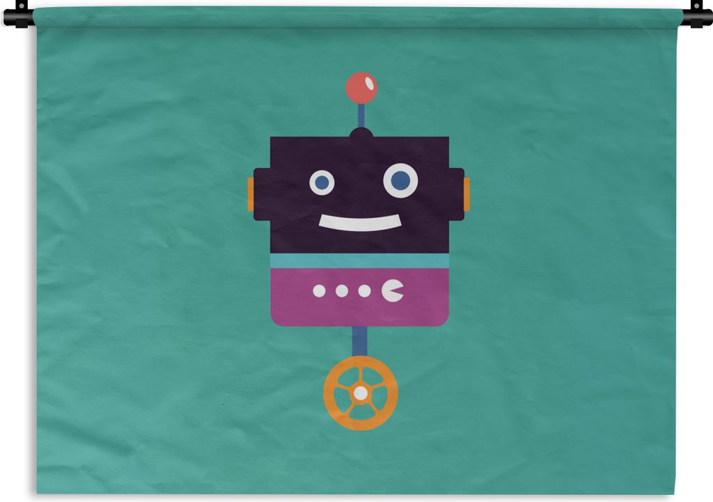 MuchoWow Wandteppich Wandbehang Roboter - Rad - Lila - Grün - Jungen - Kinder 60x45 cm Tapisserie Dekoration Wandtuch - Das Schlafzimmer