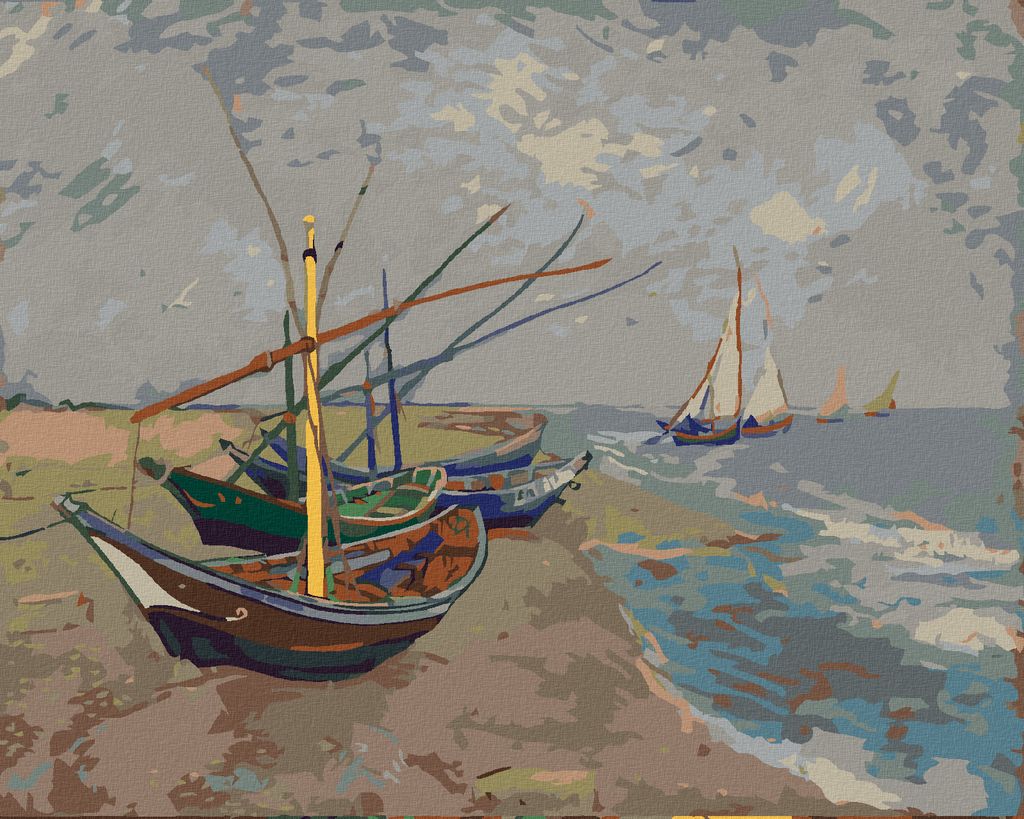 Zuty - Malen nach Zahlen - FISCHERBOOTE AM STRAND VON SAINTES-MARIES (VINCENT VAN GOGH), 40x50 cm, ohne Keilrahmen
