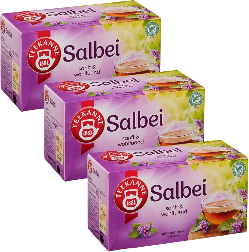 Teekanne natürlicher Salbeitee 20 Doppelkammerbeutel 30g 3er Pack