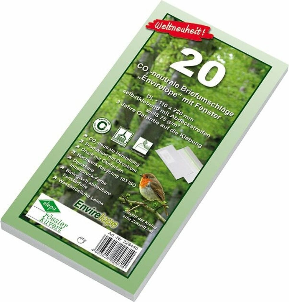 Briefumschläge Envirelope DINlang mit Fenster haftklebend weiß VE=50x20 Stück