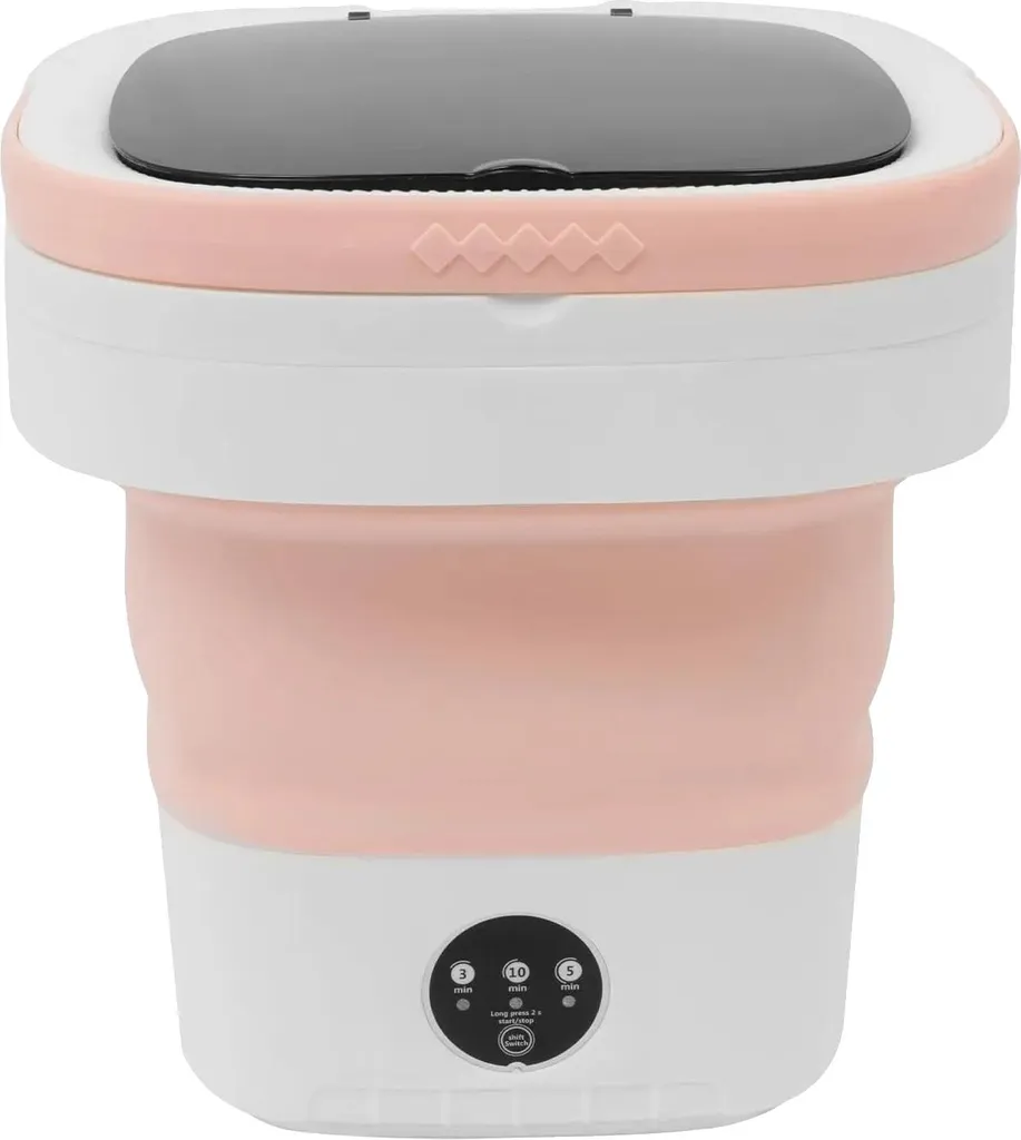 Mini machine à laver portable rose pliable idéale pour studio et camping