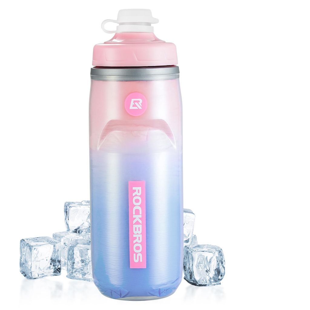 ROCKBROS Trinkflasche 620 ml auslaufsichere Getränkeflasche 4 H Kühlenhalten Wasserflasche Water Bottle für Radsport Rosa Verlauf