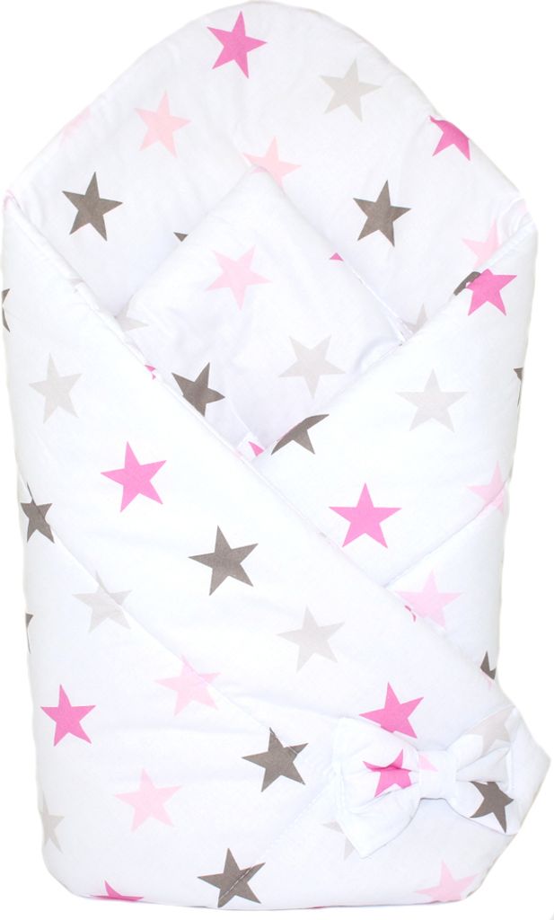 Babyhörnchen, Babynest, Schlafsack Steckkissen Pucktuch Einschlagdecke - D13 - Star Rosa