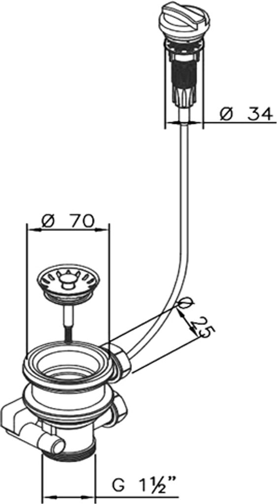 Universal Siebkorb-Excenterventil 70 mm mit Drehexcenter und zwei 1 Zoll Anschlüssen / Ablaufgarnitur / Abfluss / Ersatzteil Spüle