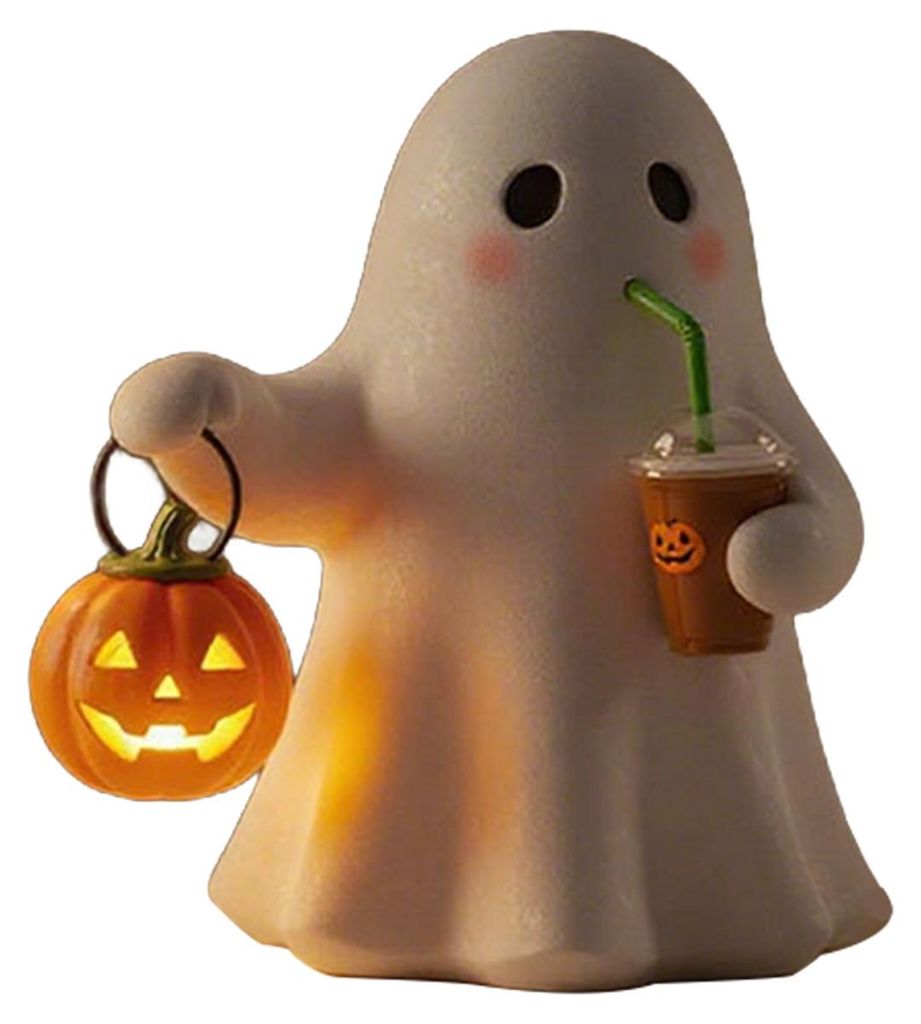 Halloween-Geister-Nachtlampe mit Kürbis, trinkt Geister-Harzstatue, Halloween-Party, Zuhause, Büro, Schlafzimmer, dekorative Geisterlampe S