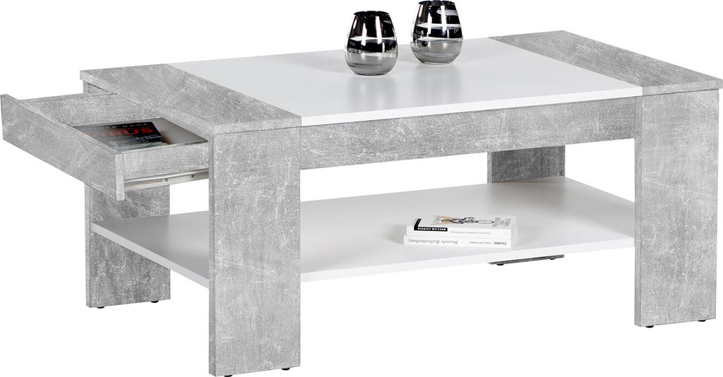 möbelando Couchtisch Ariela I, Beton/weiß, 100x44x58 cm Produktbild 