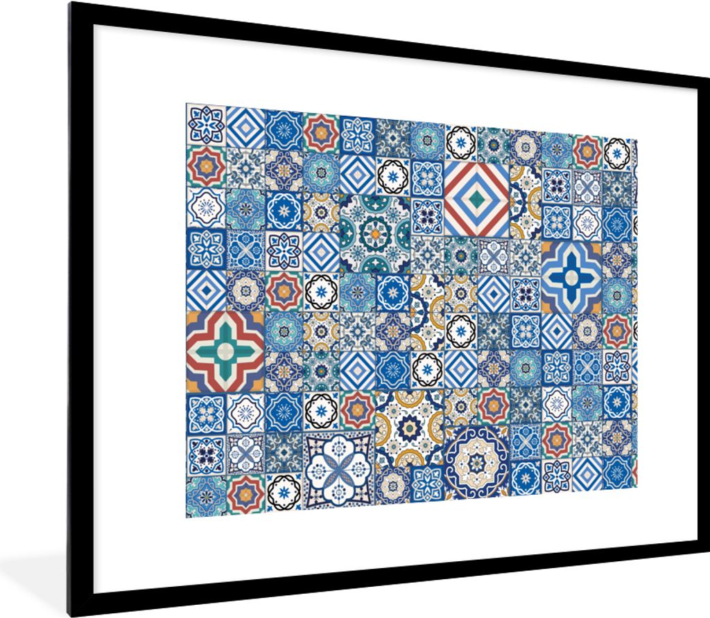 MuchoWow Gerahmtes Poster Muster - Blau - Formen 80x60 cm - Poster mit Schwarzem Bilderrahmen Wandposter Rahmen Foto Bilder - Schlafzimmer-Dekora...