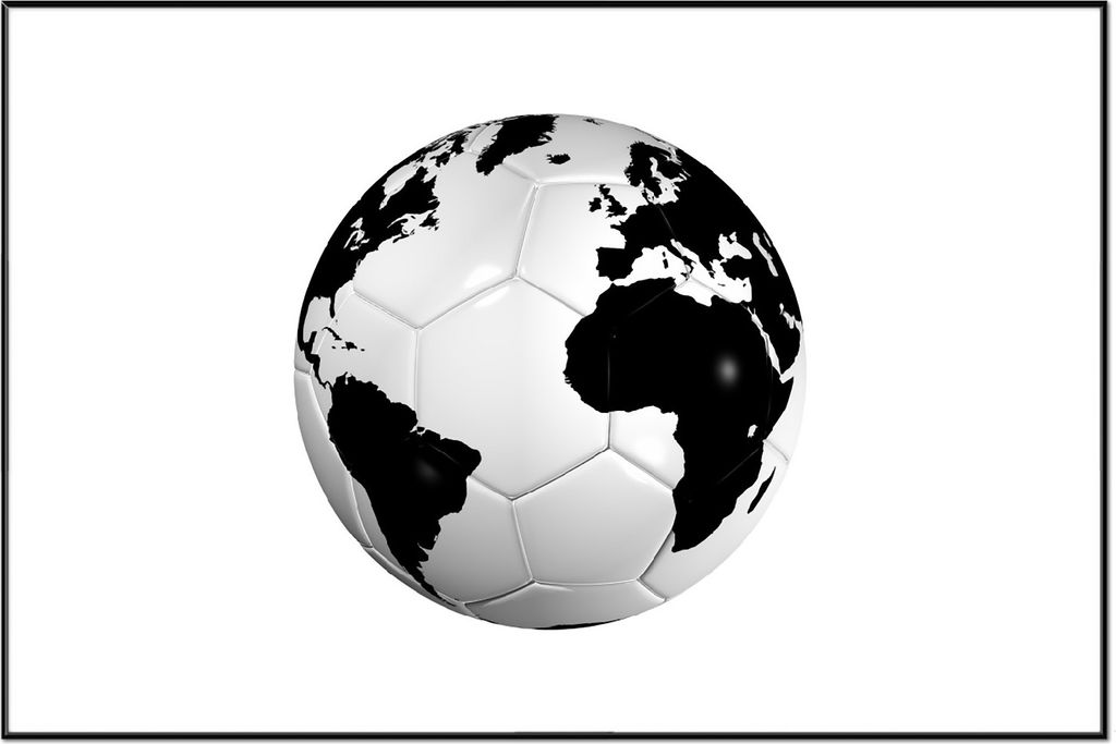 Wallario Wandbild Planet Fußball, Größe: 61 x 91,50 cm, Poster mit schwarzem Aluminiumrahmen