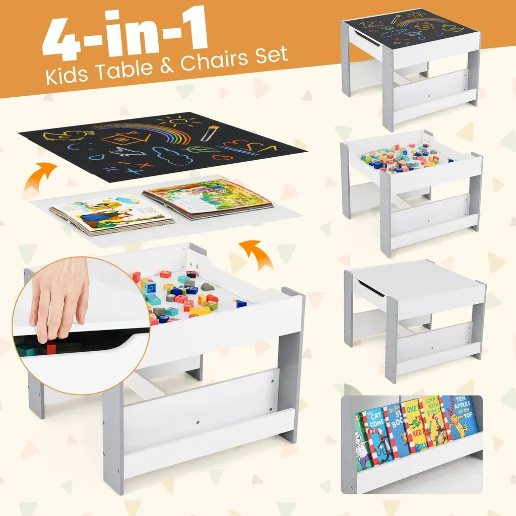 Table pour enfants avec 2 chaises en bois gris clair ensemble 3 pièces - 4
