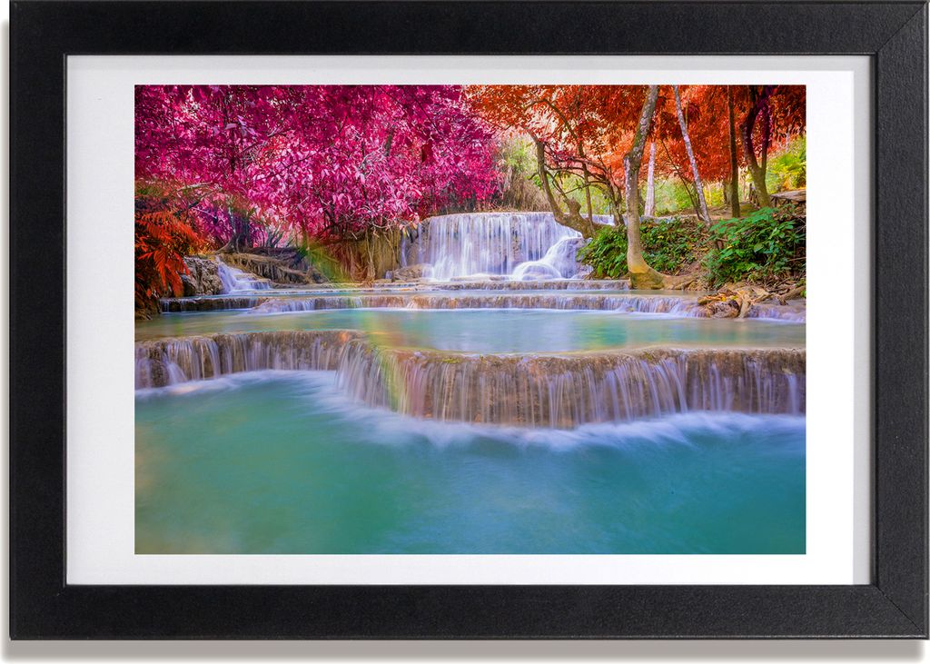 Bild 30x20 MDF-Rahmen, Wandkunst Wasserfall im Wald