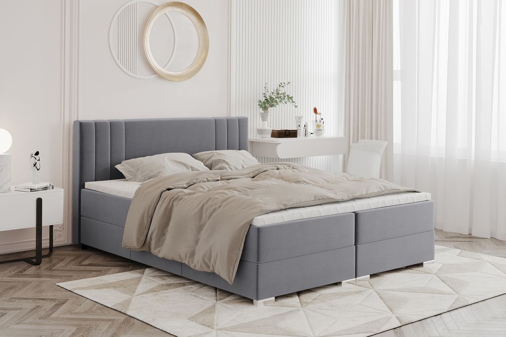 MEBLINI Boxspringbett mit Bettkasten - Gepolstert Doppelbett mit Matratze und Topper - Polsterbett mit Stauraum - Bett mit Kopfteil - Stauraumbett ...
