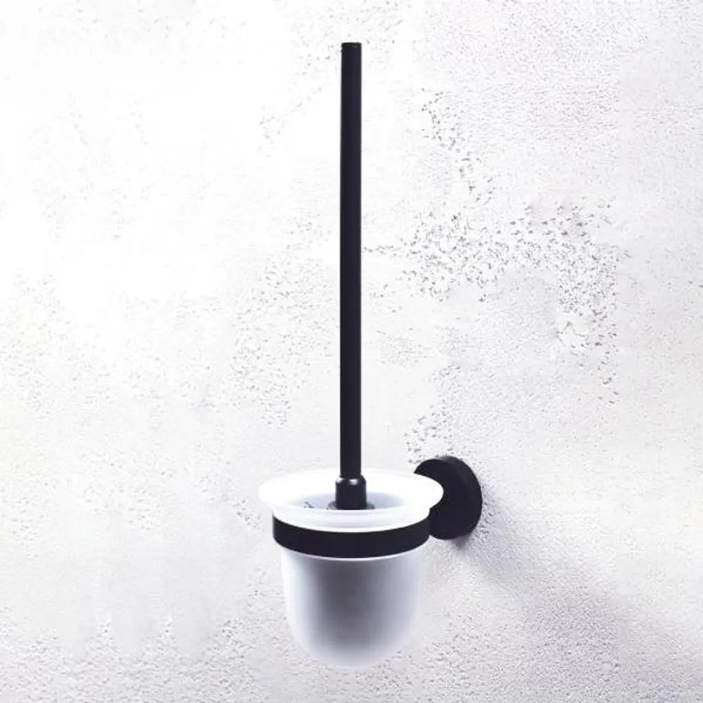 Goupillon WC mural DARK gain de place laiton noir et bol verre 37 cm