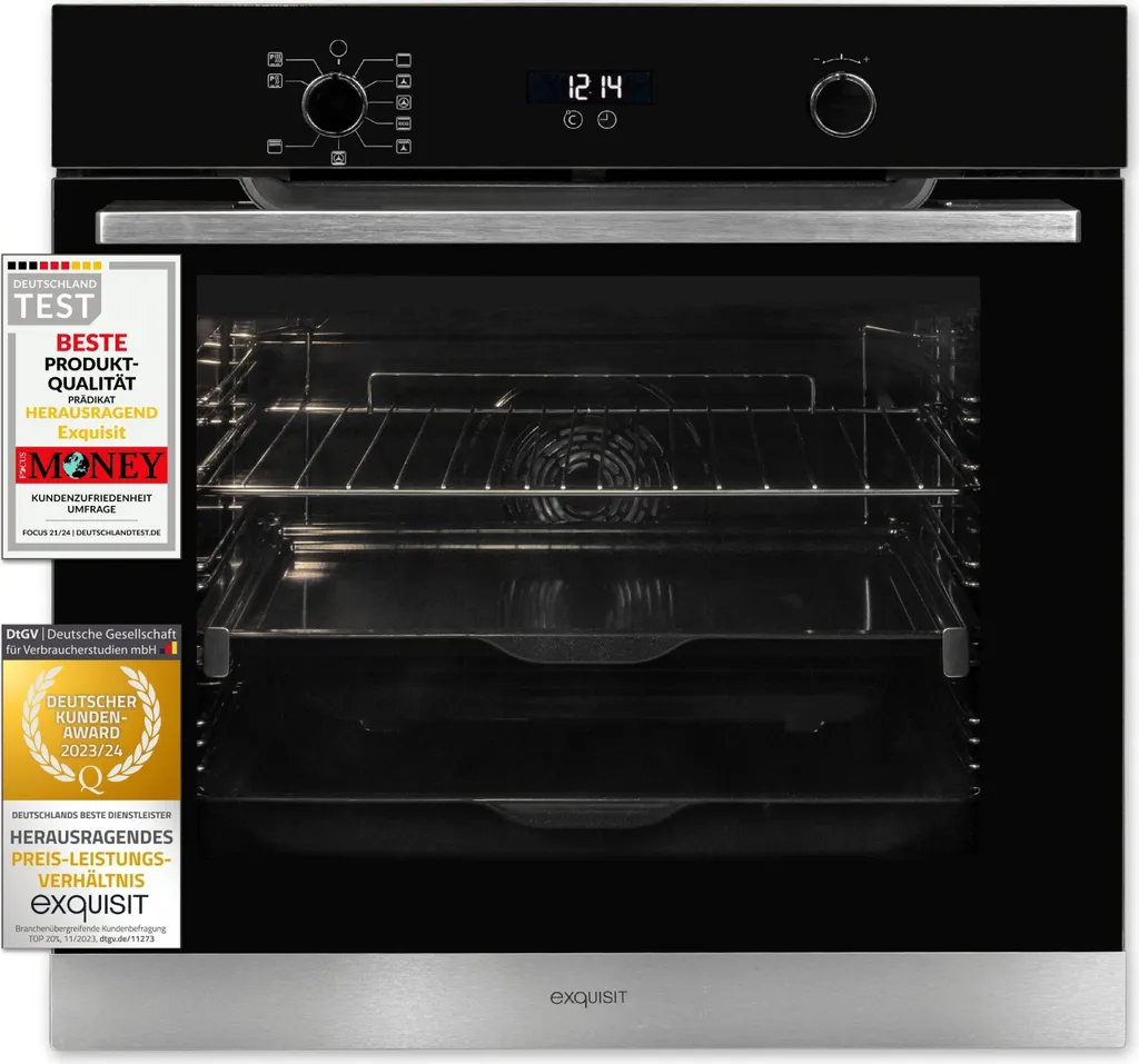 Exquisit EBEP 707-18H Einbaubackofen | 73 L Backofenvolumen | Pyrolyse | Heißluft | Timer | Edelstahl-Schwarz