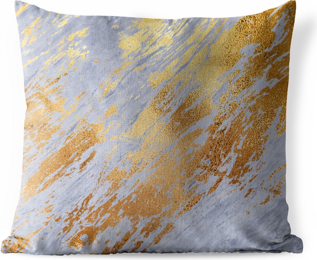 MuchoWow Outdoor Kissen - Marmor - Blau - Gold - 60x60 cm - Wetterfest - Lounge Kissen - Dekoration - Schlaf Kissen
