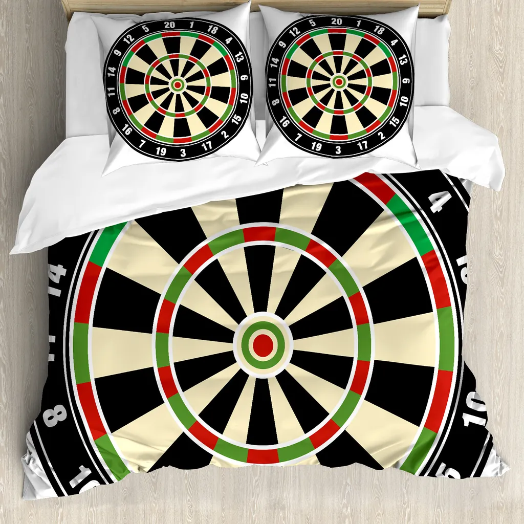ABAKUHAUS Copripiumino sportivo, Dart Board Lifestyle, antiacaro, adatto a chi soffre di allergie, con federe, 200 cm x 200 cm - 80 x 80 cm, verde vermiglio e nero