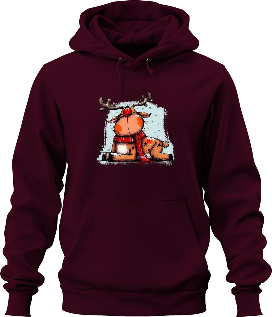 Rudolf Rentier Weihnachten rote Nase roter Schal Geschenk Uni Hoodie Kapuzenpullover, Burgundy, XL