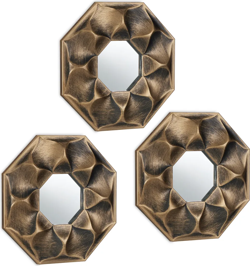Relaxdays Specchi Design Fiore Set 3 - Decorazioni Parete Oro Argento