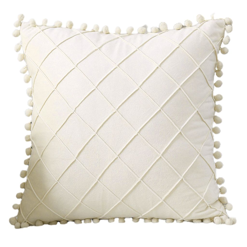 Dekorative Kissenbezug mit Quasten Plüschen -Rhombus -Formgestaltung Kissen Fall Haushaltsvorräte-Beige
