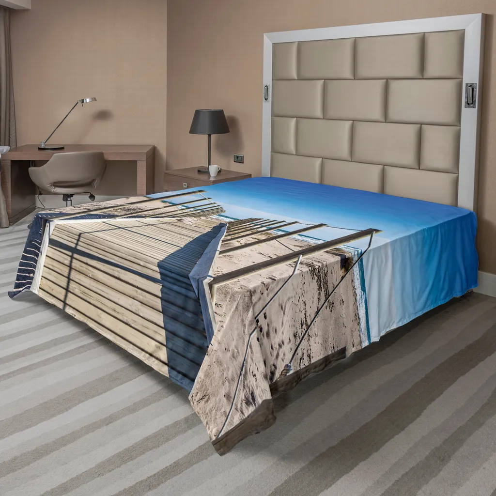 Drap de Lit Anti-Plis Décor Plage 275x260 cm pour un Sommeil Réparateur