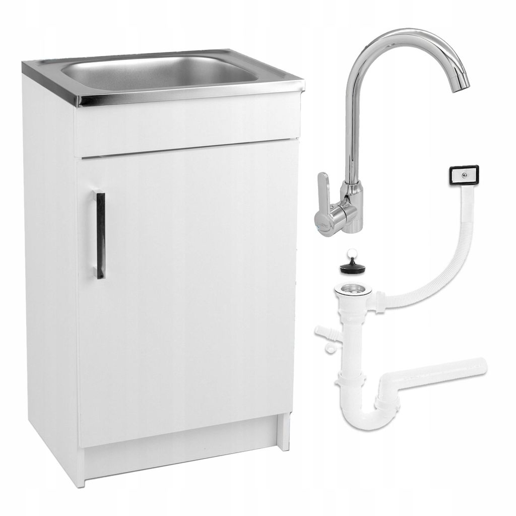 Stamar | Küchenschrank - Weiß - Spüle - 50 x 40 cm - Hohe Chromarmatur - Siphon