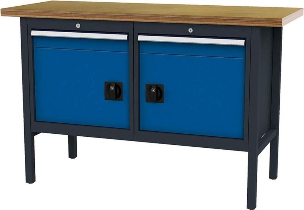 Forum Kastenwerkbank B1500mm 2 Schubladen 2 Türen RAL7016/5010, 4317784968942