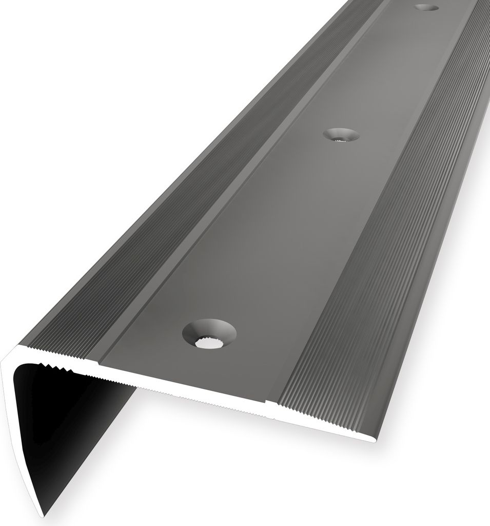 Treppenkantenprofil 29 x 53 x 2500 mm Winkelprofil Einfasshöhe 0 - 27 mm Aluminium Geriffelt Versenkt Gebohrt Edelstahl Küberit