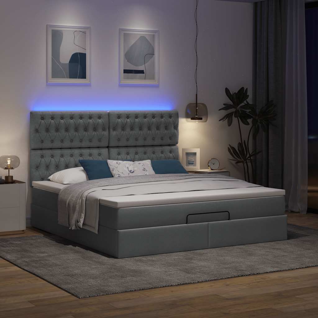 Maison Exclusive - Ottoman-Bett mit Matratze & LEDs Dunkelgrau 180x200 cm Stoff