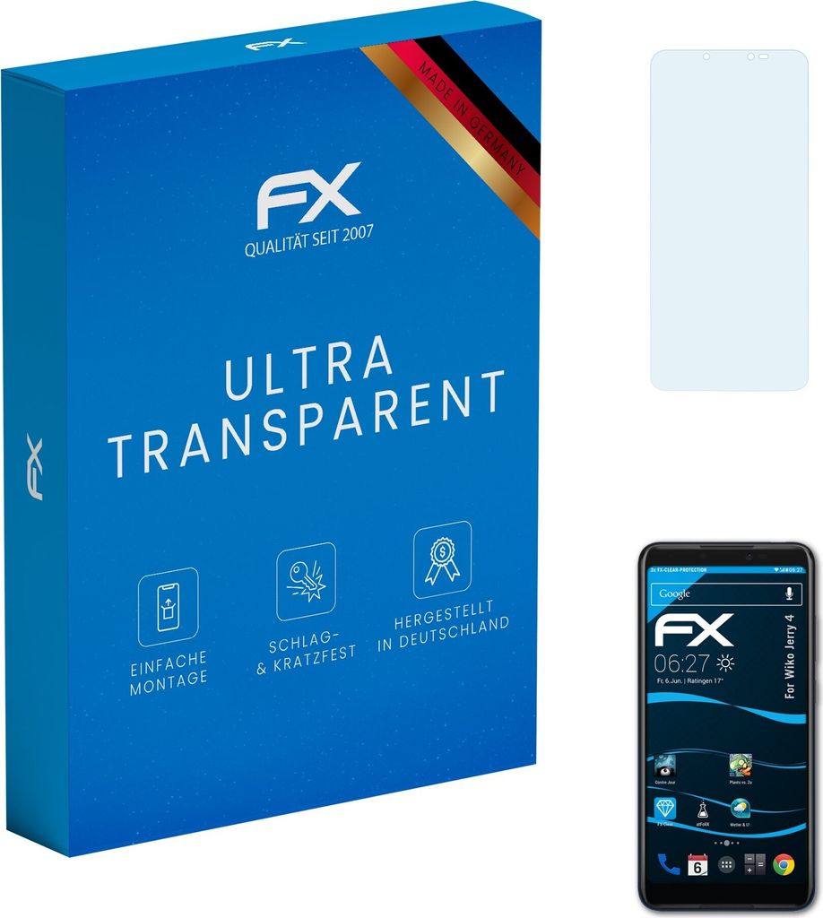 atFoliX FX-Clear 3x Schutzfolie kompatibel mit Wiko Jerry 4 Displayschutzfolie